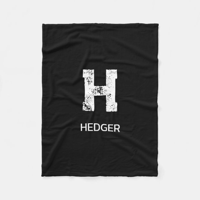 MINIMALIST WHITE ONE LETTER MONOGRAM NAME BLACK FLEECE BLANKET (Front)