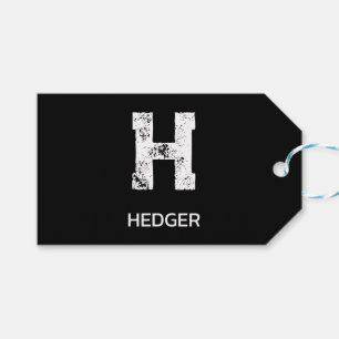 MINIMALIST WHITE ONE LETTER MONOGRAM NAME BLACK GIFT TAGS