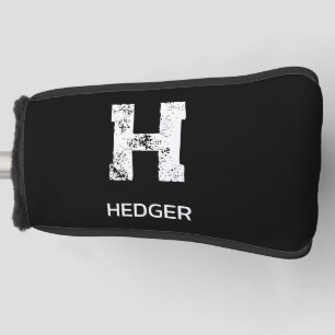 MINIMALIST WHITE ONE LETTER MONOGRAM NAME BLACK GOLF HEAD COVER