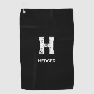 MINIMALIST WHITE ONE LETTER MONOGRAM NAME BLACK  GOLF TOWEL