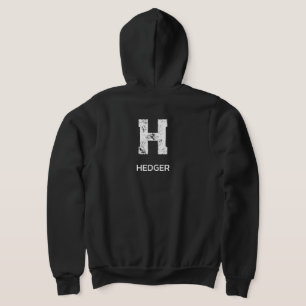 MINIMALIST WHITE ONE LETTER MONOGRAM NAME BLACK HOODIE