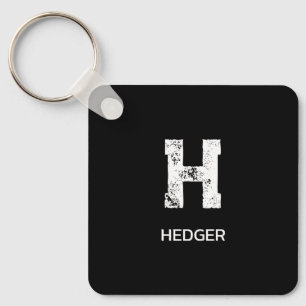 MINIMALIST WHITE ONE LETTER MONOGRAM NAME BLACK KEY RING