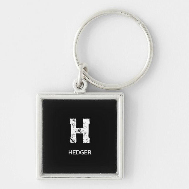 MINIMALIST WHITE ONE LETTER MONOGRAM NAME BLACK  KEY RING (Front)
