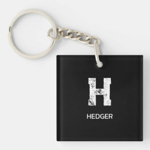 MINIMALIST WHITE ONE LETTER MONOGRAM NAME BLACK KEY RING