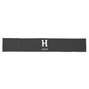 MINIMALIST WHITE ONE LETTER MONOGRAM NAME BLACK  LONG TABLE RUNNER