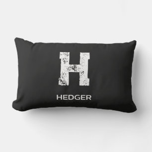 MINIMALIST WHITE ONE LETTER MONOGRAM NAME BLACK  LUMBAR CUSHION