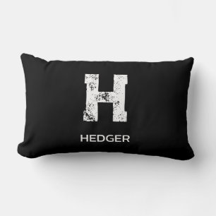 MINIMALIST WHITE ONE LETTER MONOGRAM NAME BLACK LUMBAR CUSHION