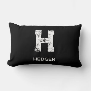 MINIMALIST WHITE ONE LETTER MONOGRAM NAME BLACK LUMBAR CUSHION