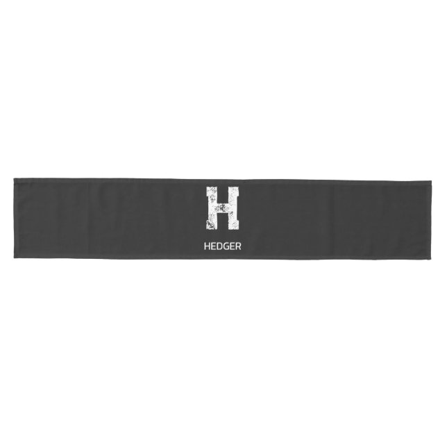 MINIMALIST WHITE ONE LETTER MONOGRAM NAME BLACK  MEDIUM TABLE RUNNER (Horizontal)