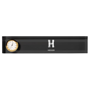 MINIMALIST WHITE ONE LETTER MONOGRAM NAME BLACK  NAMEPLATE
