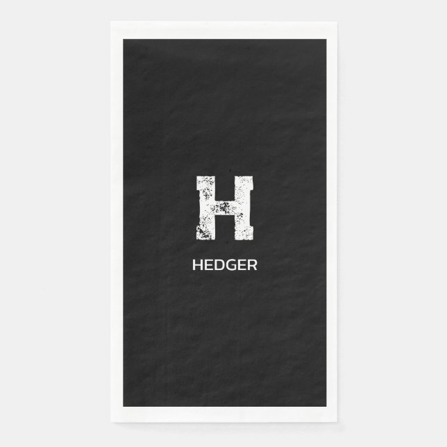 MINIMALIST WHITE ONE LETTER MONOGRAM NAME BLACK NAPKIN (Front)
