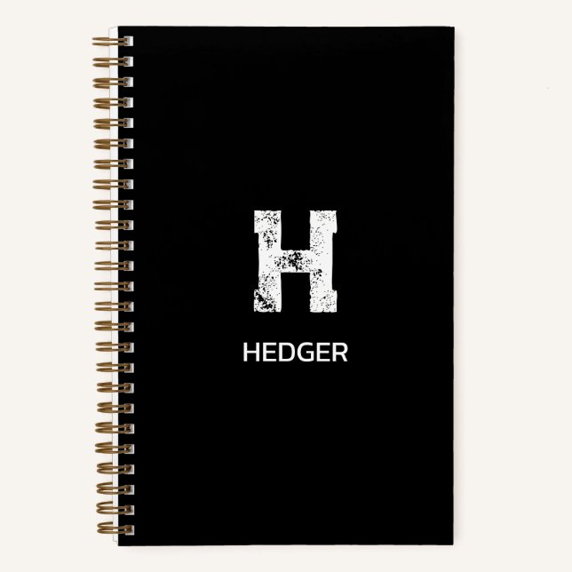 MINIMALIST WHITE ONE LETTER MONOGRAM NAME BLACK  NOTEBOOK (Front)