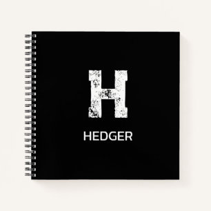 MINIMALIST WHITE ONE LETTER MONOGRAM NAME BLACK  NOTEBOOK