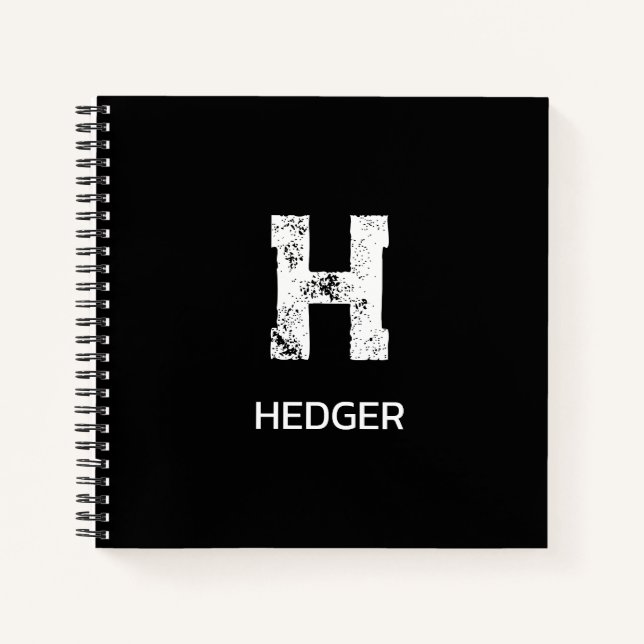 MINIMALIST WHITE ONE LETTER MONOGRAM NAME BLACK  NOTEBOOK (Front)