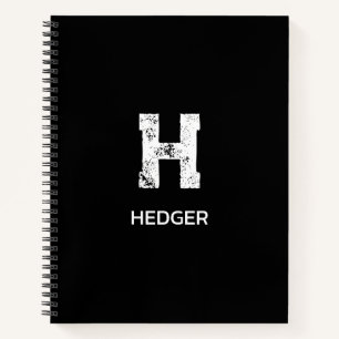 MINIMALIST WHITE ONE LETTER MONOGRAM NAME BLACK  NOTEBOOK