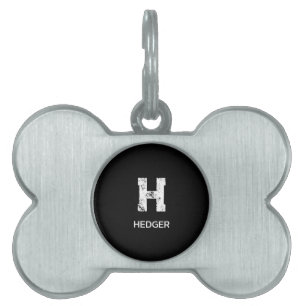 MINIMALIST WHITE ONE LETTER MONOGRAM NAME BLACK PET ID TAG