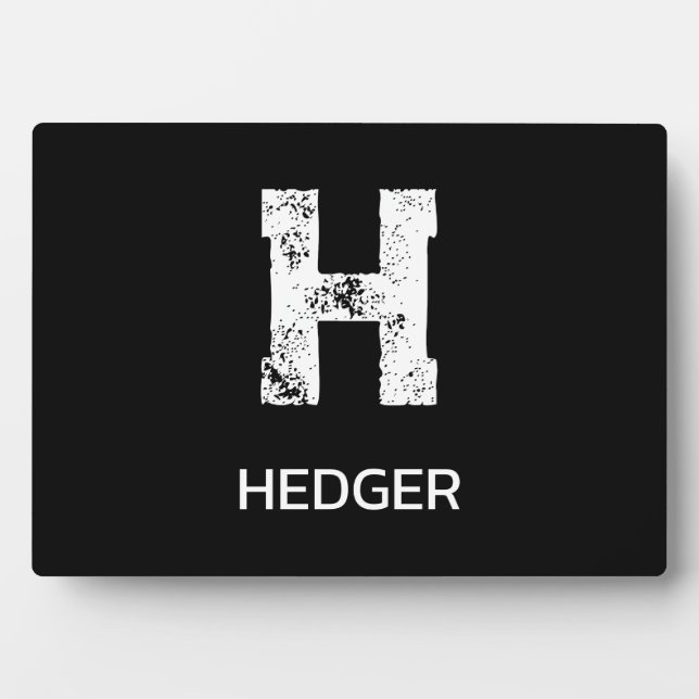 MINIMALIST WHITE ONE LETTER MONOGRAM NAME BLACK  PLAQUE (Front)