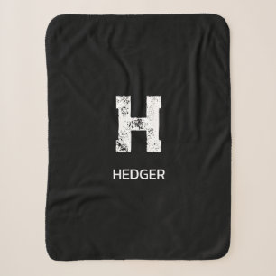 MINIMALIST WHITE ONE LETTER MONOGRAM NAME BLACK SHERPA BLANKET
