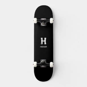 MINIMALIST WHITE ONE LETTER MONOGRAM NAME BLACK SKATEBOARD