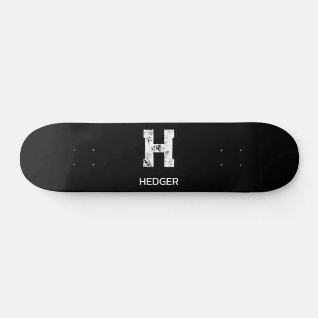 MINIMALIST WHITE ONE LETTER MONOGRAM NAME BLACK  SKATEBOARD (Horz)