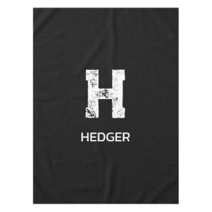 MINIMALIST WHITE ONE LETTER MONOGRAM NAME BLACK  TABLECLOTH