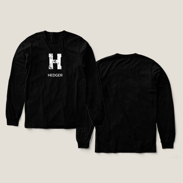 MINIMALIST WHITE ONE LETTER MONOGRAM NAME BLACK Tri-Blend SHIRT (Design Front & Back)
