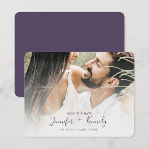 Minimalist White Overlay Purple Script & Photo Save The Date