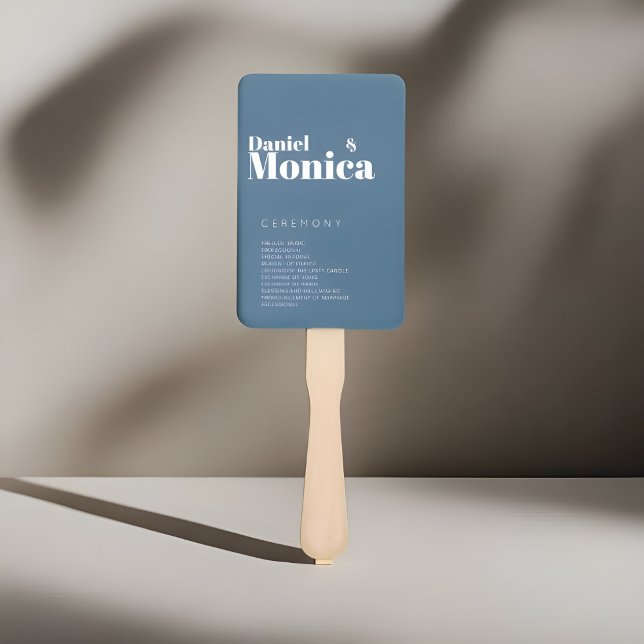 Minimalist White & Pastel Blue Wedding Program Fan (Creator Uploaded)