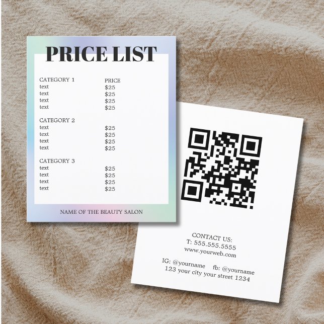 Minimalist White Pastel QR Code Salon Price List Flyer (Creator Uploaded)