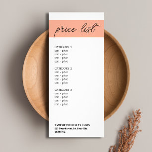 Minimalist White Peach Stripe Beauty Price List Rack Card