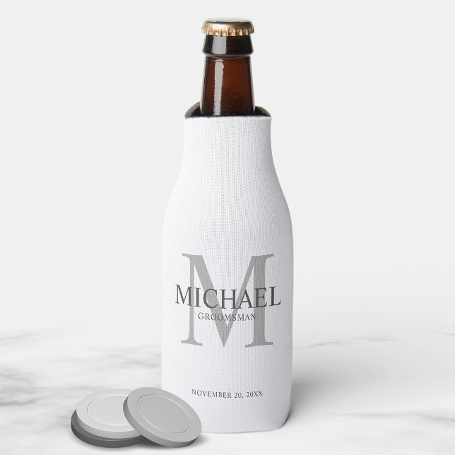 Minimalist White Personalised Groomsmen Bottle Cooler (Creator Uploaded)