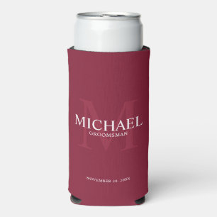 Minimalist White Personalised Groomsmen Can Cooler