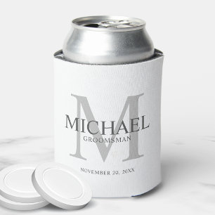 Minimalist White Personalised Groomsmen Can Cooler