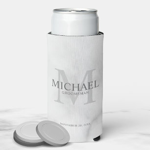Minimalist White Personalised Groomsmen Can Cooler