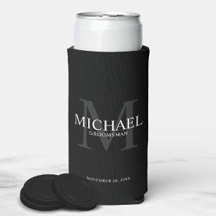 Minimalist White Personalised Groomsmen Can Cooler