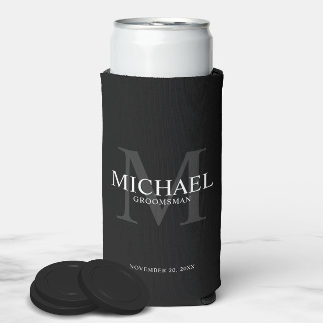 Minimalist White Personalised Groomsmen Can Cooler (Creator Uploaded)