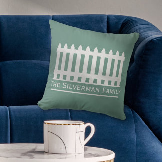 Minimalist White Picket Fence on Green Personalise Cushion