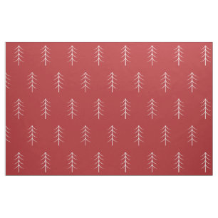 Minimalist White Pine Tree Pattern Red Fabric