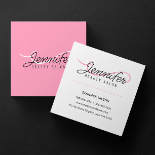 Minimalist White Pink Beauty Salon Aesthetician Square Business Card