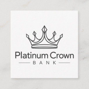 Minimalist White & Platinum Crown Square Business Card