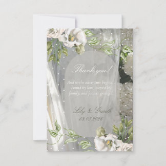 Minimalist White Polka Dot Greenery Wedding Thank You Card