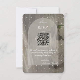 Minimalist White Polka Dot Wedding RSVP QR Code Card