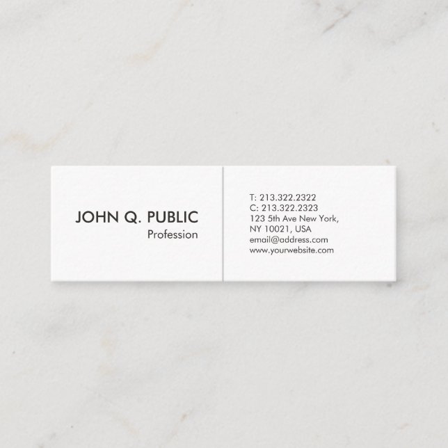 Minimalist White Professional Simple Elegant Mini Business Card (Front)