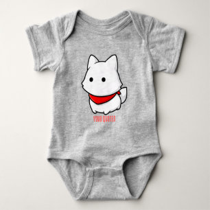 Minimalist White Puppy with Red Bandanna Baby Bodysuit