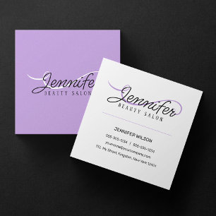 Minimalist White Purple Beauty Salon Aesthetician Square Business Card