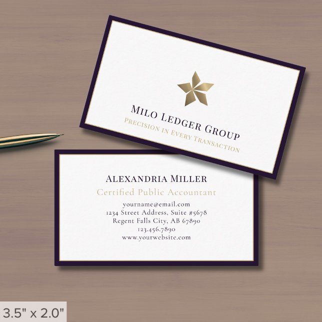 Minimalist White Purple Gold Luxe Logo Business Card (Creator Uploaded)