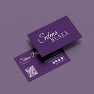 Minimalist white & Purple | Modern QR Code  Business Card