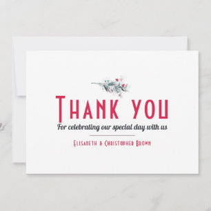 Minimalist White Red Floral Wedding Thank You Card