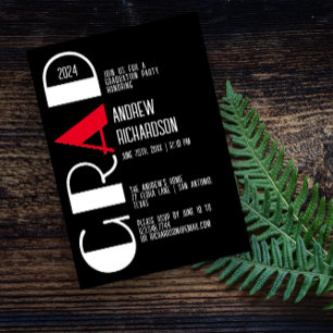 Minimalist white red graduation black announcement