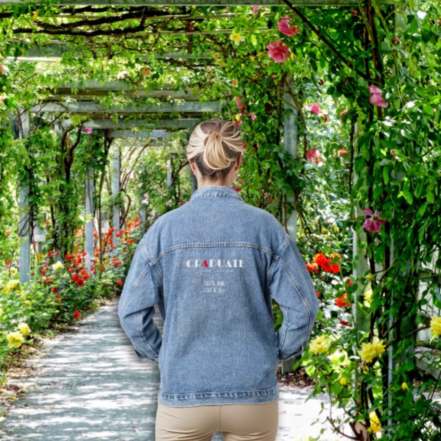 Minimalist white red graduation name denim jacket (Creator Uploaded)